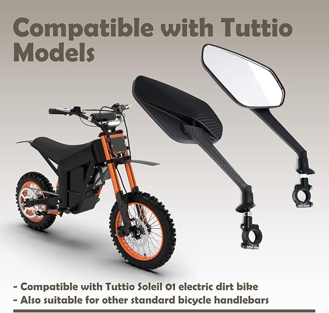 Pair Electric Bike Rear View Mirrors Compatible with Tuttio Soleil01 Ebike Handlebars Adjustable Rearview Mirror Replacement for Tutti for Tutto Soleil01 Dirt Bike Mountain Bicycle, Black