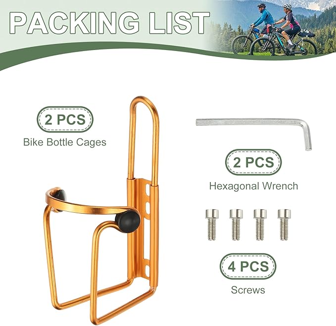 Water Bottle Cage, Bike Water Bottle Holder, Lightweight Aluminum Alloy Bicycle Cup Cage with Beads & Screws Tool - Fitting for (Road/MTB Cycling/Touring Bike) 2 Pack & Yellow