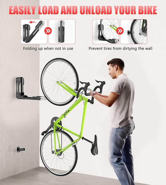 Swivel Bike Wall Mount 2 Pack Bike Rack for Garage, No Heavy Lifting Required Wall Bike Hangers Can Holds up to 77 lbs (Black & White)