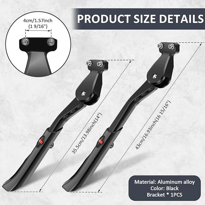 Bike Kickstand for Adult Bike, 14" -17" Adjustable Universal Bike Stand, Rear Side Aluminum Alloy Bicycle Stand Fit, Bicycle Wider Base Stands, Non-slip Kick Stand for Mountain/Road/E-Bike