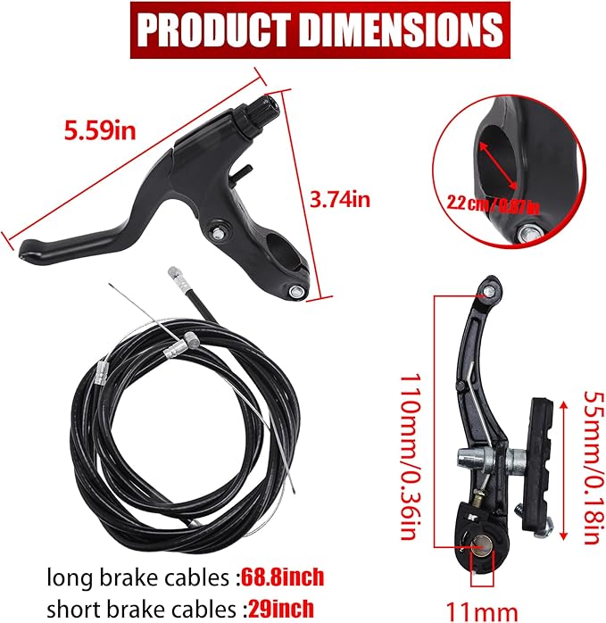 Complete V Bike Brake Set, Front and Rear Bike MTB Brake,Inner and Outer Callipers Cables Lever Kit with Calipers Levers Cables Multi-Tool Wrenches (Black)