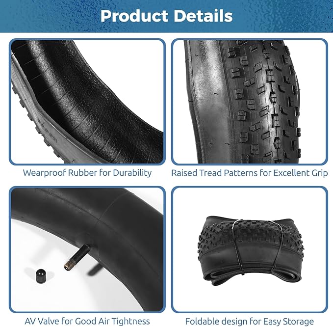 20x4.0 Fat Tire and Tube, Folding 100-406/20 x 4 Fat Tire Puncture Resistant with Ebike Tires 20x4 Inner Tube, 20 Inch Fat Tires for Snow, Beach, Mountain
