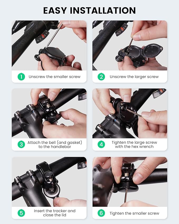 RAVEMEN Q2 Bike Bell Compatible with AirTag, Loud Hidden Bicycle Bell for Adults and Kids, Fit 0.87''/22.2, 1''/25.4, 1.25''/31.8mm Handlebars