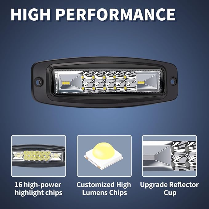 YCHOW-TECH Flush Mount LED Pods 2PCS 6inch 60W Off Road LED Pod Lights Bumper LED Work Light with DT Wiring Harness Kit Combo Beam Flush Mount Fog Lights Waterproof for Truck Pickup SUV UTV ATV