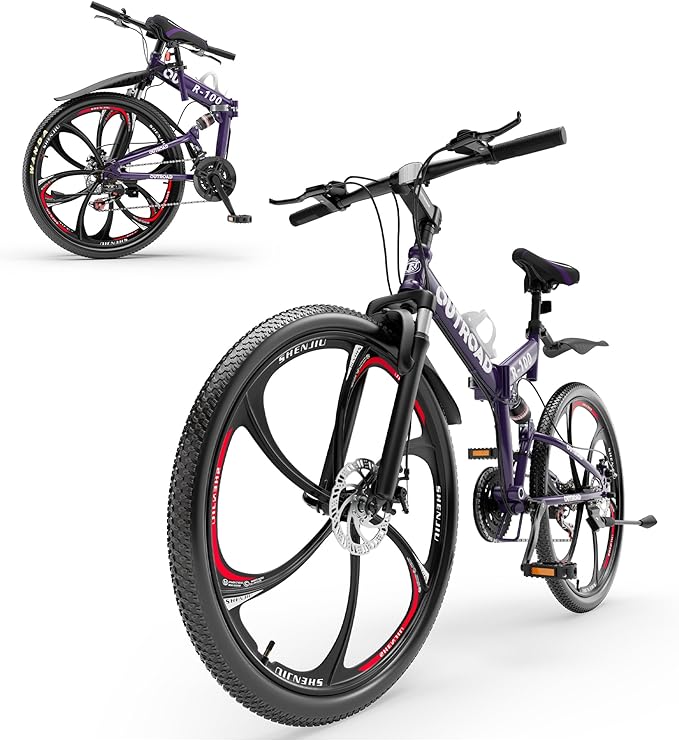 26 ich Folding Mountain Bike, 21 Speed High Carbon Steel Mountain Bike for Adults with 26 Inches Durable Tires, Front Suspension Folding Bicycle for Women and Man | 26 ich, High Carbon Steel, Durable Tires, Front Suspension, Folding Bicycle