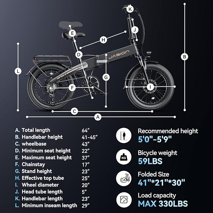 Jasion Electric Bike for Adults, 1000W Peak Motor Foldable Ebike, Aluminum 20'' Fat Tire Electric Bicycle Built-in 48V Removable Battery, EBS Commuter E Bikes up to 23 MPH & 45 Miles Max Range