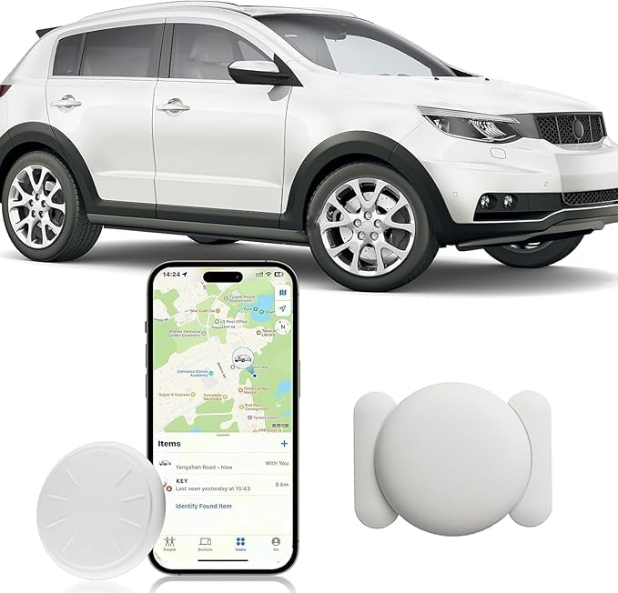 GPS Tracker for Vehicles,Real Time Car Tracker Work with Apple Find My(iOS Only),No Subscription Global Coverage Car Locator with Magnetic Case (White,1PCS)