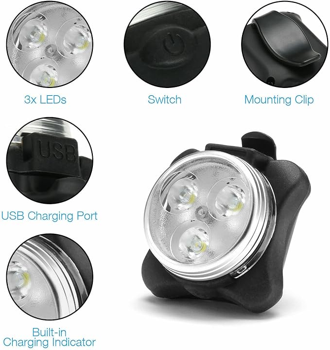 Rechargeable Bike Light Sets,Super Bright Front Headlight and Rear LED Bicycle Lights,650mah Lithium Batteries,4 Light Mode Options (2 Light Sets [Total of 4 Lights])
