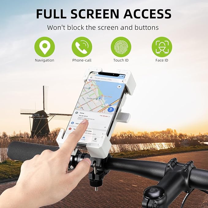 ROCKBROS Bike Phone Mount Holder,Motorcycle Phone Mount Phone Holder for Bike Motorcycle E-Bike Cell Phone Clamp for iPhone 16 15 Pro Max/ 14/13, Galaxy S10 and More 4.5-7.2" (White)