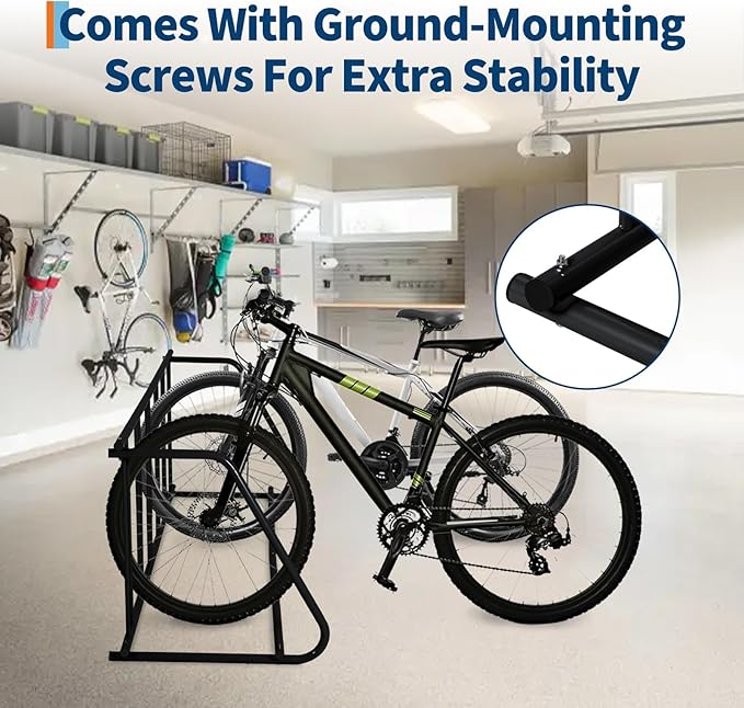 Single Side 6 Bike Floor Rack 72 Inch Length Freestanding Bicycle Parking Stand In Ground Grid Design For Garages Streets Yards And Bike Events Heavy Duty Storage (Black, Single Side 6 Bike)