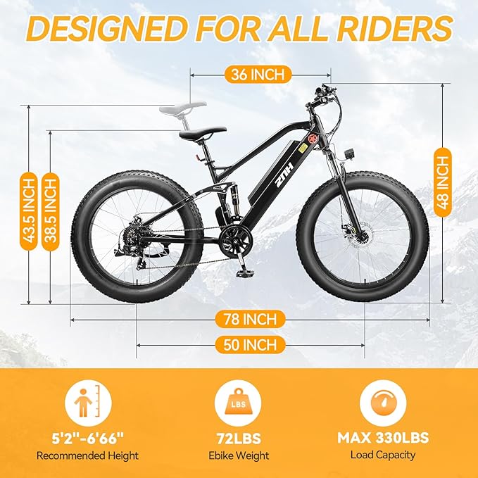 ZNH Electric Bike for Adults, 1000W Peak Motor 28MPH Mountain Ebike, 48V 13Ah Removable Battery Up to 65 Miles, 26" Electric Bicycle with 21-Speed Gear & Front Suspension, UL 2849 Certified