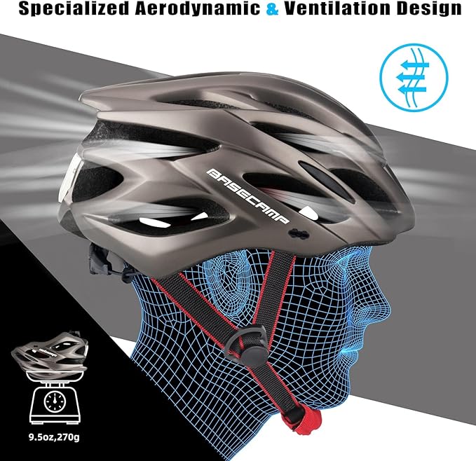 Basecamp Bike Helmet for Women Men with LED Safety Light Removable Sun Visor Lightweight Bicycle Helmet Adjustable Breathable Mountain & Road Cycling Helmets for Adult