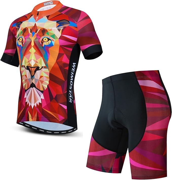 Hotlion Men's Cycling Jersey Sets Gel Pad Summer Bike Clothing Suit Breathable Bike Clothes with 3 Rear Pockets