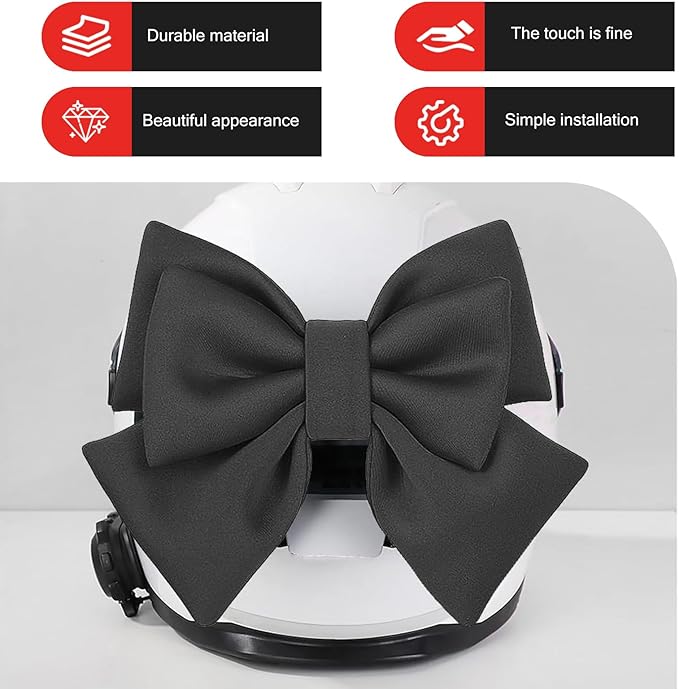 Motorcycle Helmet Decoration, Removable Oversized Bow Helmet Accessories, Self-Adhesive Cute Fashion Ornament, Universal Ski Bike Motorcycle Hat Modification Patche (Black)