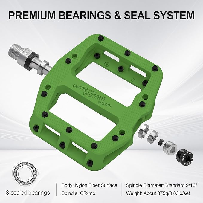 MZYRH Mountain Bike Pedals 9/16" 3 Sealed Bearings Lightweight Non-Slip Nylon Fiber Bicycle Platform Pedals for Road BMX MTB