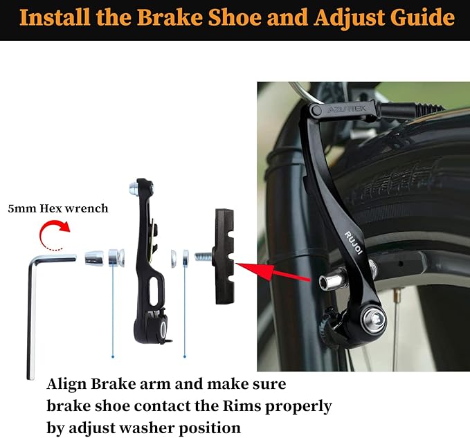 RUJOI Bike Brakes Set,Mountain Bike V Brakes Type,V-Brake Replacement Set for MTB, Road Bike,BMX,E Bike Black (2 Pack)…