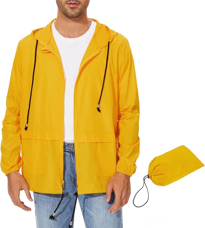 Zando Packable Mens Rain Jacket Lightweight Raincoat Waterproof with Hood Outdoor Windbreaker Jacket Travel Rain Jackets