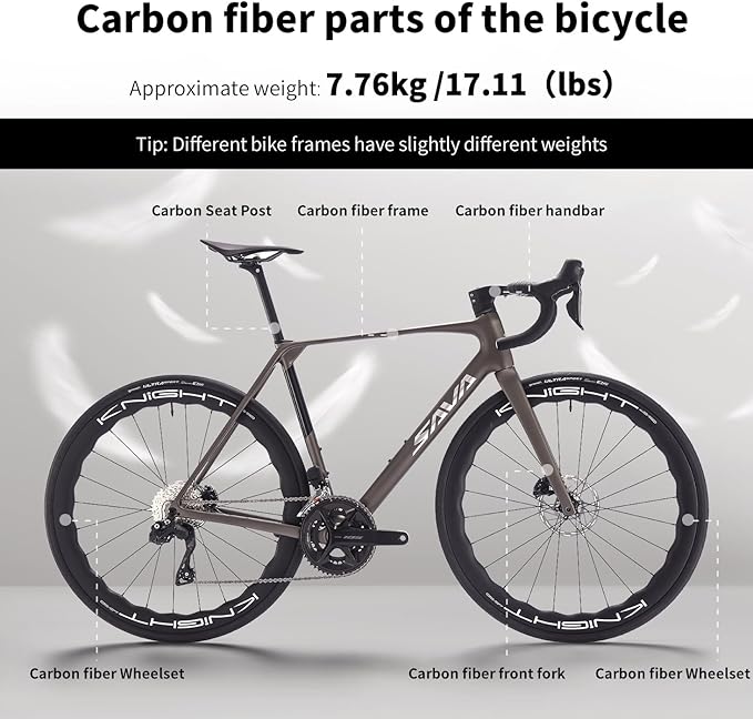SAVADECK Carbon Road Bike, Lightweight 24-Speed Shifting Road Bicycle with Shimano 105 Di2 7170 Groupset, Carbon Frame with 700C Carbon Wheelset Disc Brake Race Bikes