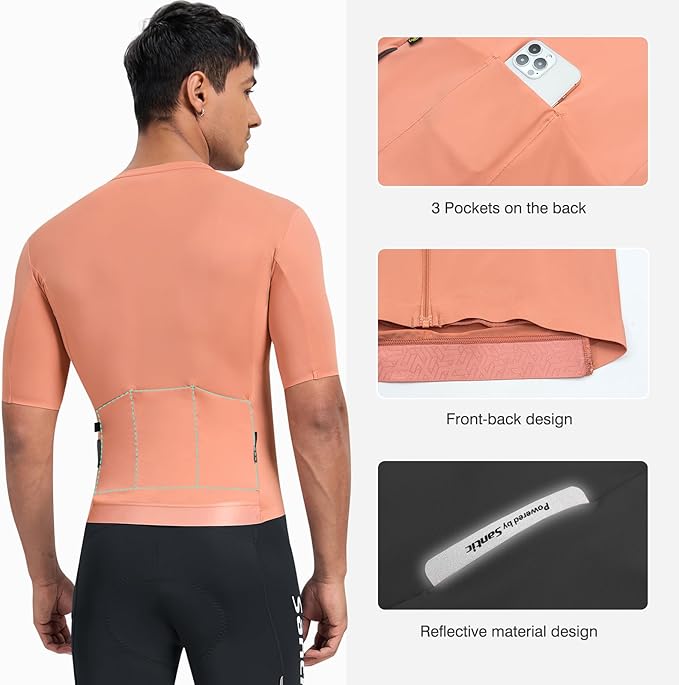 Santic Men's Cycling Jersey Short Sleeve Tops Bicycle Bike Shirt Full Zipper UPF 50+ Bicycle Jersey with Pockets
