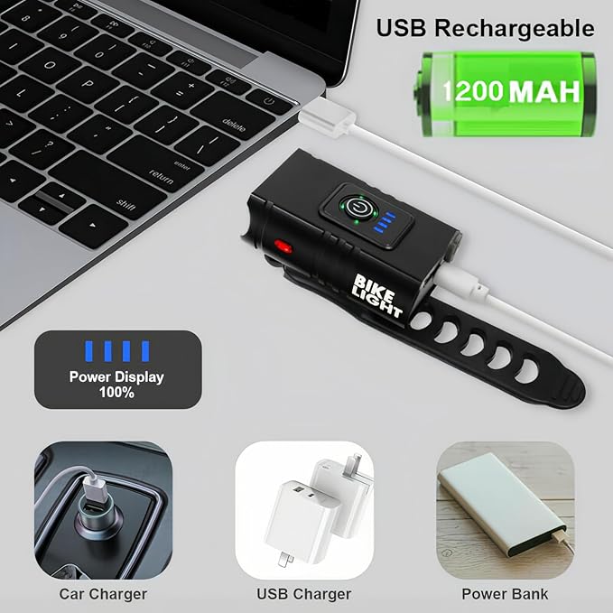 Super Bright USB Rechargeable Bike Lights Set,Waterproof Powerful Bicycle Front Headlight and Back Taillight for Night Riding, Easy to Install for Men Women Kids Road Mountain Cycling
