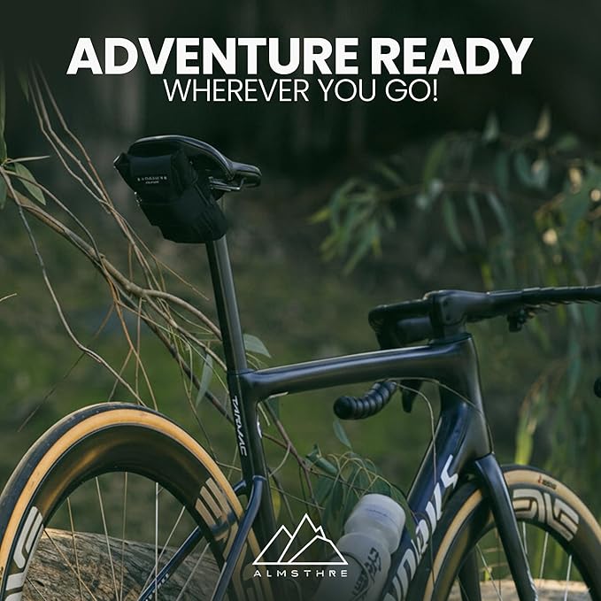 ALMSTHRE Roll Bike Saddle Bag - Midnight Black | 0.5L Compact Bike Seat Bag (5.5" x 4.5") | Premium Weather-Resistant Ripstop, Reinforced Ride Armor, 3 Organization Pockets with Mesh Zipper