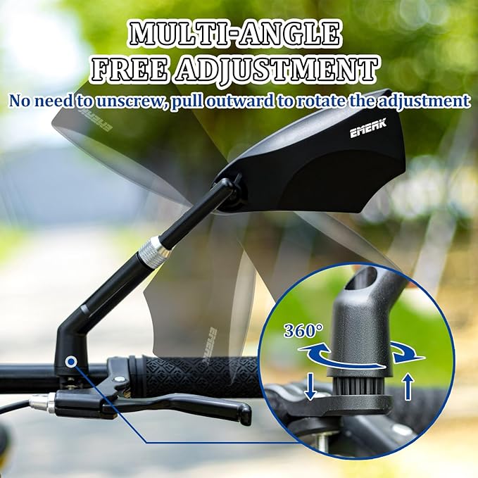 EMERK Anti-Glare Handlebar Bike Mirror: Bike Rear View Mirror With Retractable & 360°Adjustable Lens, HD Blast-Resistant Bicycle Mirror For 20-23mm Handlebar (Left)