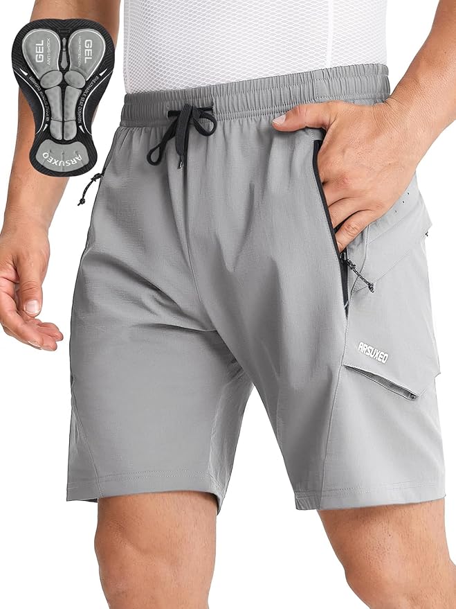 ARSUXEO Mens Mountain Bike Shorts Loose Fit Padded Bike Shorts Cycling Shorts Water-Resistant