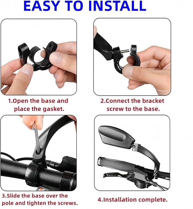 2 Pack Adjustable Handlebar Bike Mirror,Universal Fit Rearview Bicycle Mirrors,Scratch Resistant Glass Lens,360° Rotatable Safety E-bikes Rear View Mirrors,Compatible with Mountain Bikes,Road Bikes