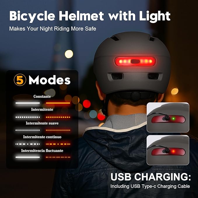 Bike Helmet, Shinmax Adult Cycling Helmet with USB Rechargeable LED Front and Back Light Bicycle Helmets for Men Women