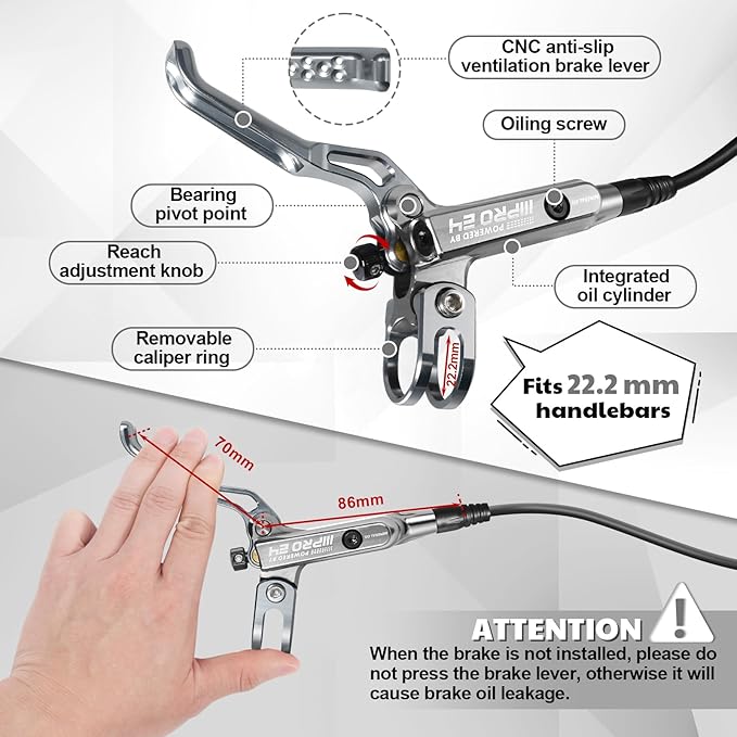 BUCKLOS IIIPRO MTB 4 Pistons Hydraulic Disc Brake Set Front 800mm and Rear 1550mm with Ceramic Brake Pad for Mountain Bike(Pre-Bled)