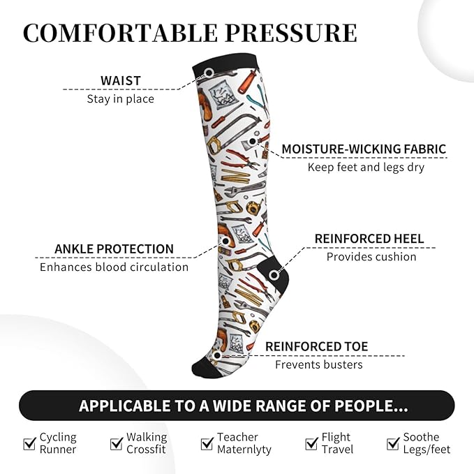 bassyil Compression Socks for Women & Men Circulation 15-20 mmHg Knee High Best Support for Nurses Travel Running Athletic