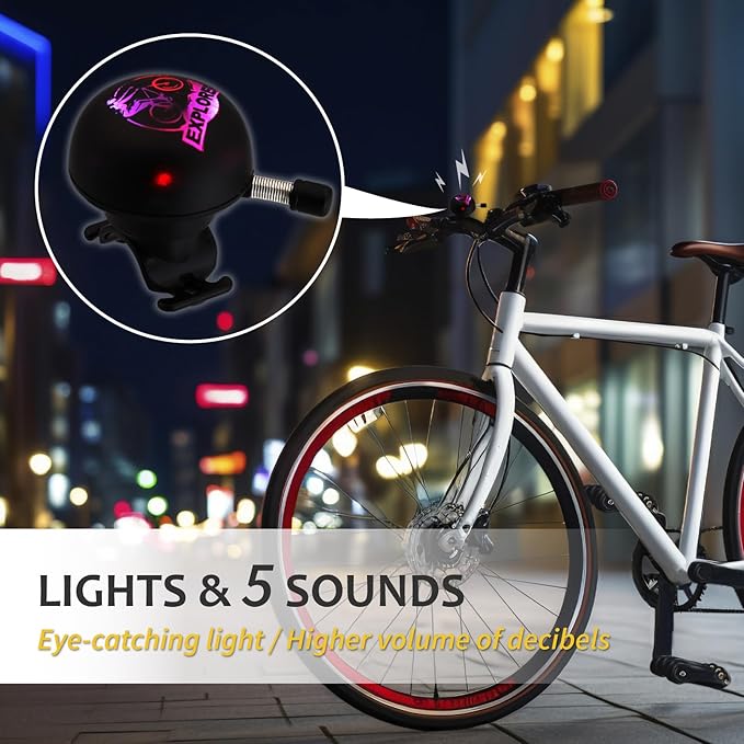 Electric Bike Bell - Rechargeable Bike Horn with 5 Loud Sounds Up to 100dB Waterproof, Electronic Bicycle Horn - Classic Bicycle Ring Bell with Light for Adult Mountain Bike Handlebars Explorer