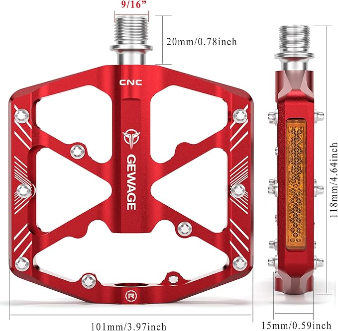 Bike Pedals 9/16 Inch - Bicycle Pedals with Reflectors - 3 Sealed Bearings MTB Pedals Wide Platform Pedals for Mountain Bike, BMX, Road Bike Pedals
