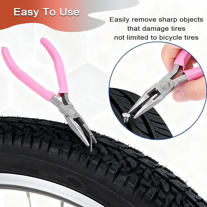 74 Pcs Bike Tire Repair Kit,Portable Bicycle Tire Patch Kit,Premium Tool Kit with Valve Core Wrench,Needle-nose Pliers,Suitable for Mountain and Road Bike