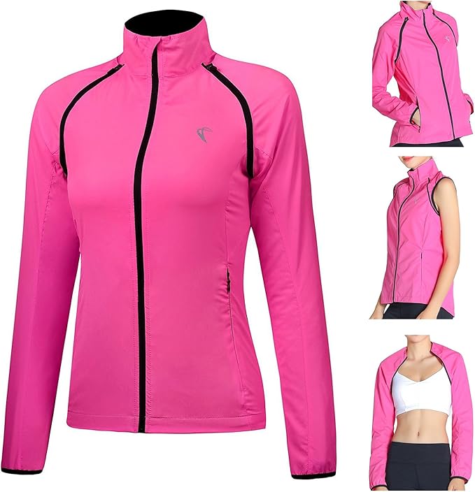 Women's Packable Windbreaker Jacket Resistant Convertible Cycling Running Jacket Lightweight Windproof Water