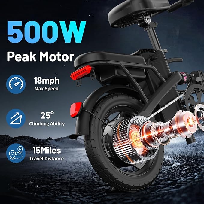 Folding Electric Bike for Adults and Teens, 14" Foldable E-Bike with 500W Motor, Commuter Mini Ebike with 48V Removable Battery UL 2849 Certified, Electric Bicycle with 20 Miles PAS Range