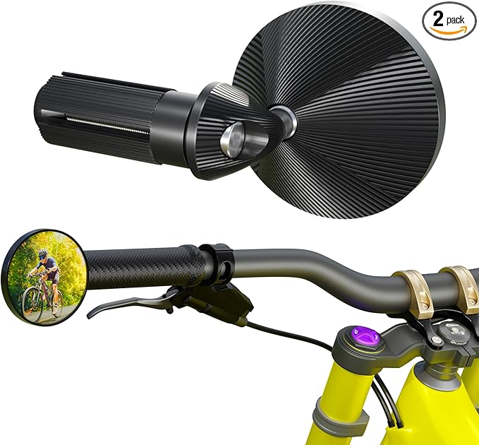 Bike Mirrors, 2-Pack Aluminum Alloy Bar End Mirrors with HD Glass Lens, 360° Adjustable Safe & Durable Bicycle Handlebar Mount, Fits 0.67-0.83 in/17-21mm Bars for MTB, Road, E-Bike