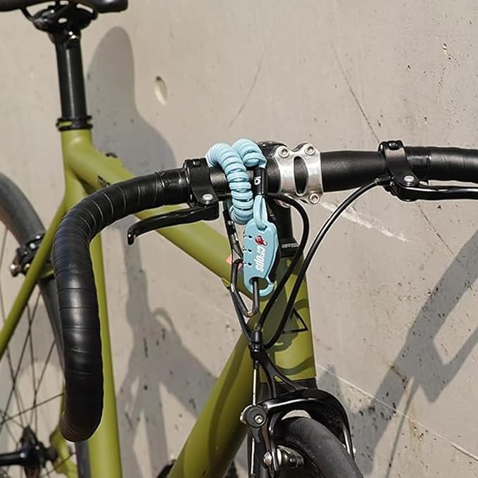 CROPS Q-BIRO Compact Bike Lock Cable, 6 ft, Indigo Blue Anti-Theft 3-Digit Resettable Combination Lock with a Shape-Memory Coiled Cable and BIROTATION Technology