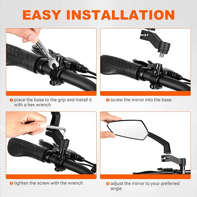 Addmotor Bike Mirrors, 1 Pair Bicycle Mirror Handlebar Mount, 360° Adjustable Rotatable Bike Mirror, HD, Safe Handlebar Rearview Mirror, Bike Accessories Bicycle Mirrors Set(Black)