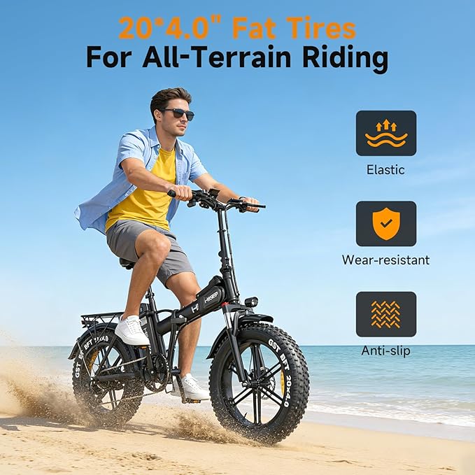 Fat Tire Electric Bike for Adults, UL2849 Certified 90% Pre-Assembled Folding E-Bike with Removable Battery & Cargo Rack