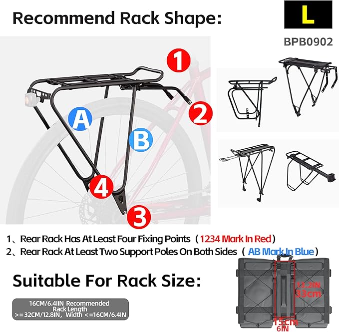 Rhinowalk Bike Pannier Bag 40L Double Pannier Bags Saddle Bags Carrying Handle With Reflective Trim Professional Cycling Accessories-Black