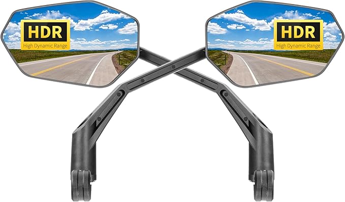 2025 Bike Mirror Handlebar Mount, Rotatable Bicycle Rear View Mirrors, Scratch Resistant Convex HD Glass, Safe Bike Rearview Mirror for MTB, E-bike, Road Bike Accessories, Fit 20-23mm