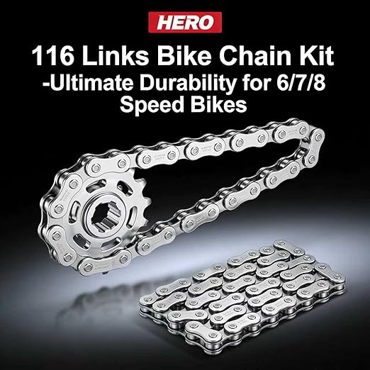 6/7/8 Speed Bike Chain 116 Links, 1/2" x 3/32" for Shimano SRAM Campagnolo, Rust-Proof Wear-Resistant Bicycle Chain for Road Mountain MTB BMX E-Bike