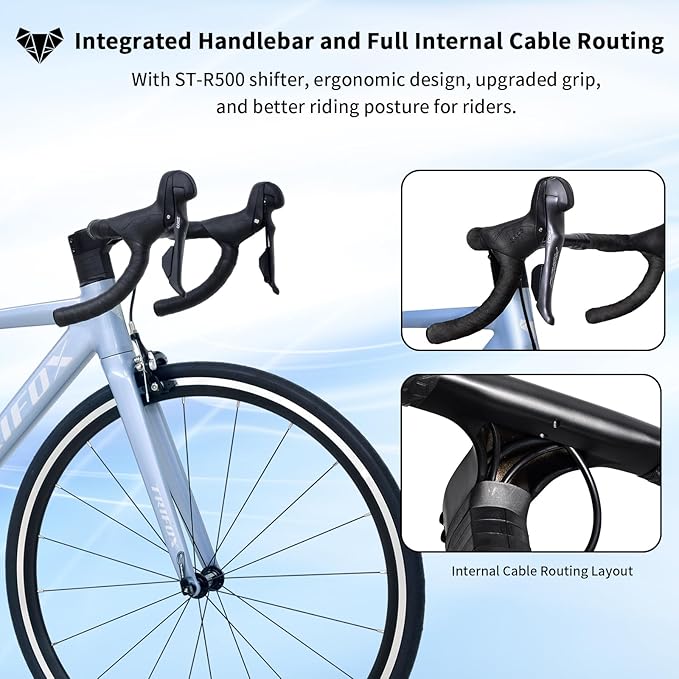 TRIFOX Super Light Aluminum Road Bike, Aircraft-Grade Aluminum Frame,20-Speed Lightweight Racing Bicycle with Shimano Tiagra 4700 Derailleur System, 700C Wheels