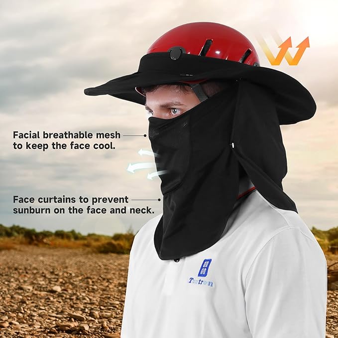 Tontron Removable Climbing Helmet Visor Helmet Brim,Helmet Sunshade,Safety Helmet Sun Hat with Removable Neck Flap and Face Cover(H03)