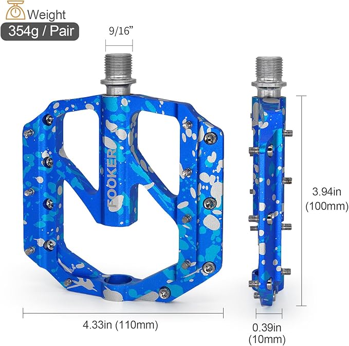 FOOKER Bike Pedals Non-Slip Aluminum Alloy MTB Mountain Bike Pedals 3 Bearing 9/16" for Road BMX MTB Bikes