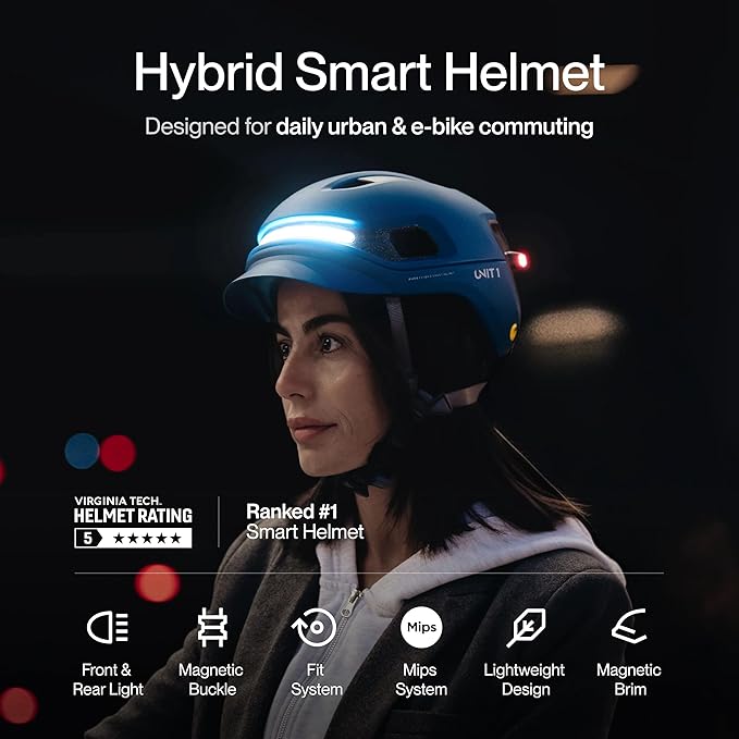 AURA Smart E-Bike Helmet with MIPS Safety, NTA-8776 Certified for 28mph, Integrated 500 Lumen LED Lights, Crash Detection, Turn Signals and Automatic Brake Light