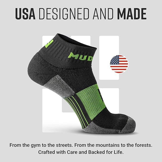 MudGear Quarter Crew Trail Socks, Blister-Resistant, Sweat-Resistant & Quick-Drying, Cushioned Footbed, Made in USA, 2-Pack
