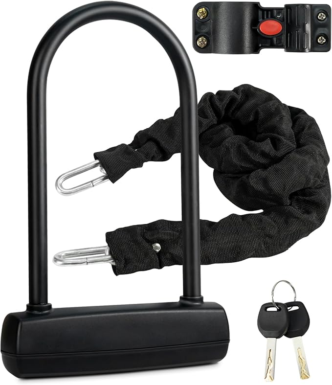 Bike U Lock with 4FT x 6mm Moped Chain, Bike Lock with 2 Keys and Mounting Bracket, Motorcycle U Lock Perfect for Ebike, Escooter, Fat-Tire Dirt-Bike, Tricycle,Bicycle