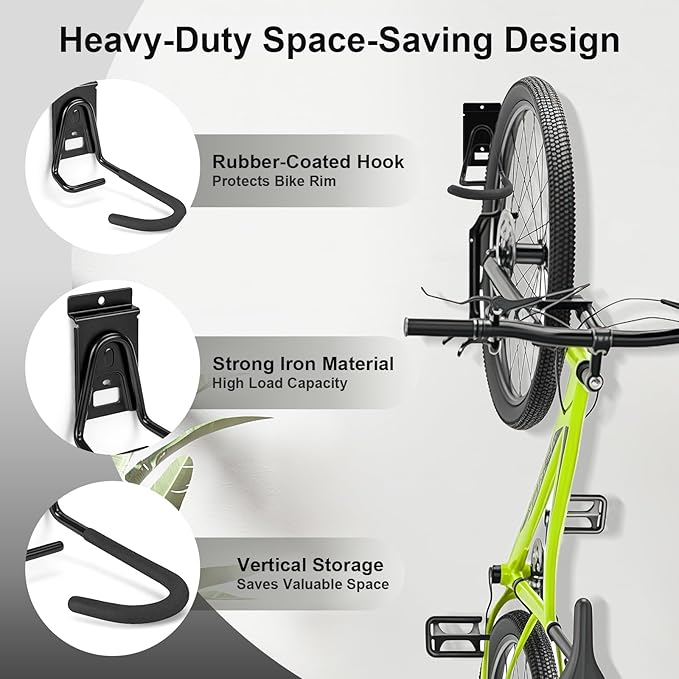 Slatwall Bike Hooks, Heavy Duty Bicycle Hangr with PVC Coating, Wall Mount Vertical Bicycle Storage Rack - 8 Pack